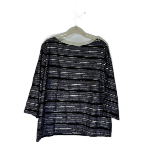 Pure Jill Gray/Black/White Stripe Bohochic Casual Minimalist 3/4 Sleeve Top XL - Picture 1 of 3